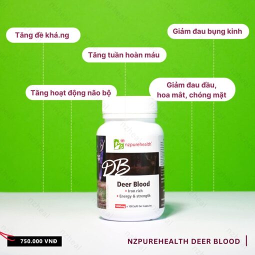 Viên nang máu hươu bổ máu, cấp sắt Deer Blood NZPurehealth (100 viên)