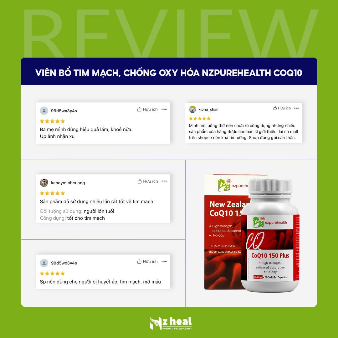 Viên uống bổ tim mạch, chống oxy hóa NzPureHealth CoQ10 150 Plus