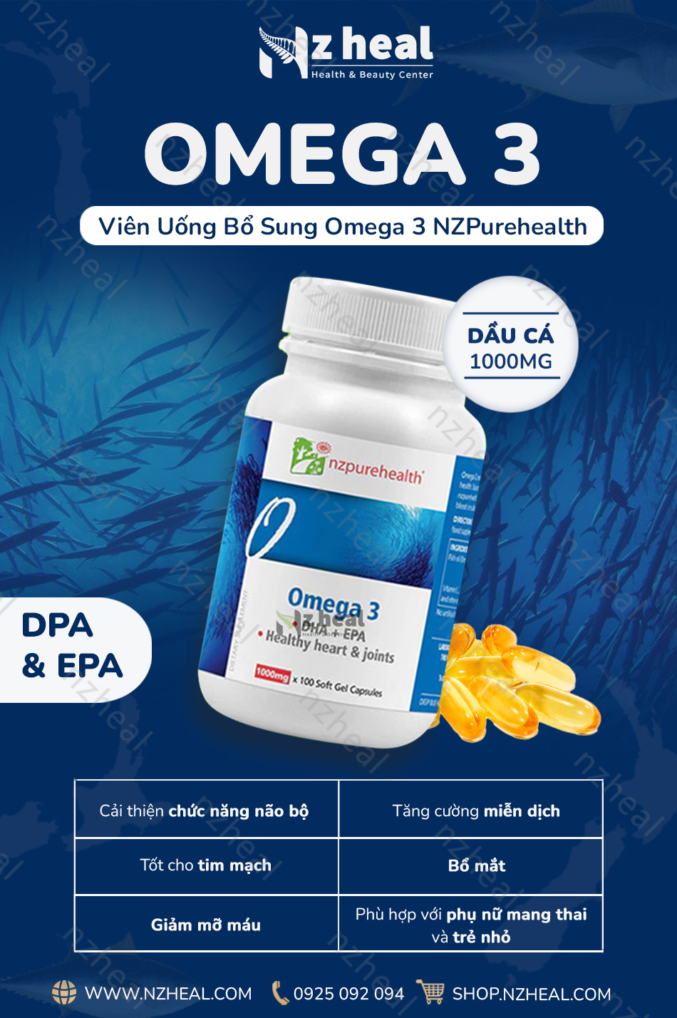 Viên Uống Bổ Mắt Dầu Cá NZPurehealth Omega 3