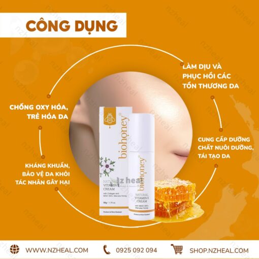 Kem dưỡng da giảm nếp nhăn Biohoney Natural Vitamin E Cream 50g 3