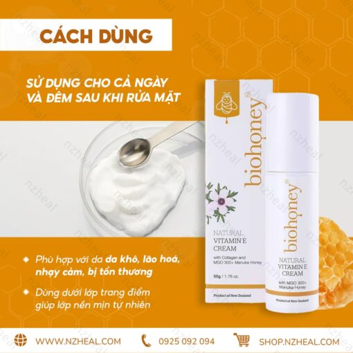 Kem dưỡng da giảm nếp nhăn Biohoney Natural Vitamin E Cream 50g 4