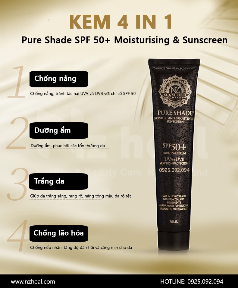 Pure Shade SPF 50+ Moisturising & Sunscreen là kem chống nắng 4 in 1