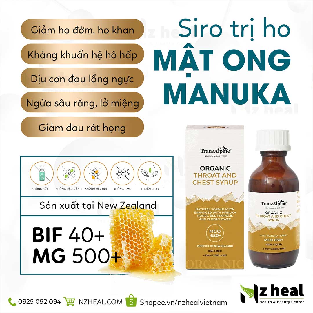 Siro giảm ho, trị đau họng Organic Manuka Throat and Chest Syrup MG650+ 4