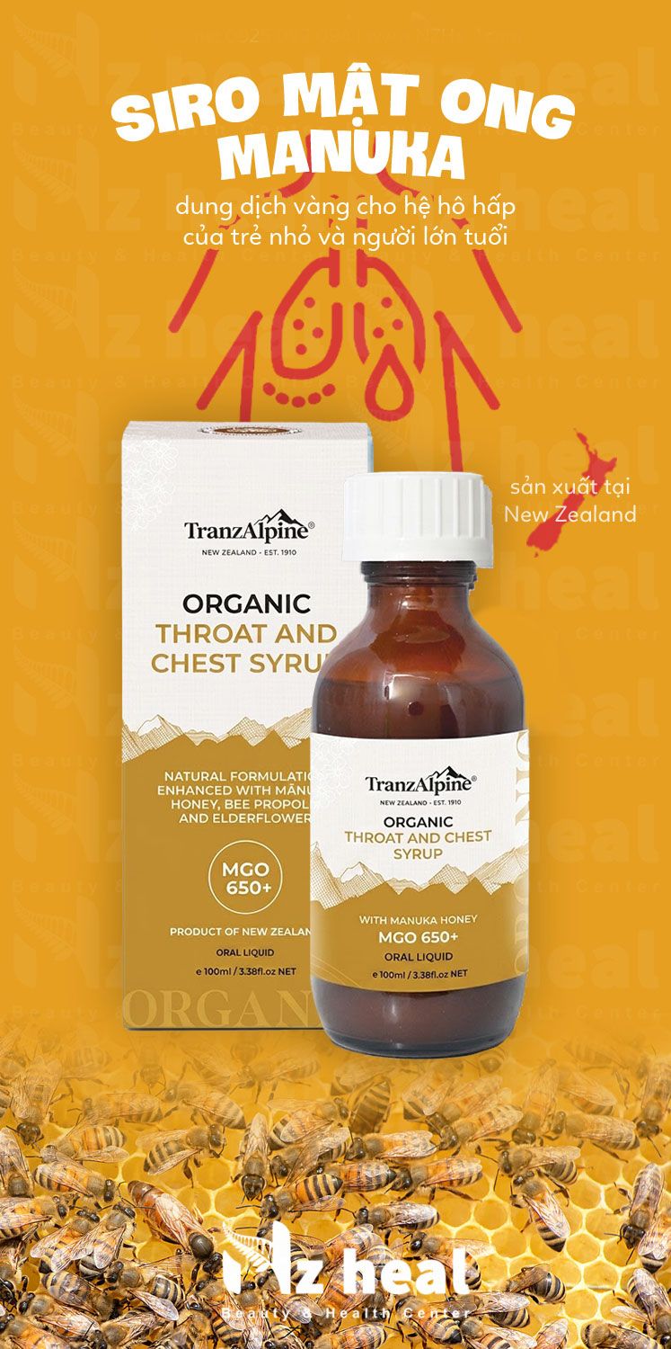 Siro giảm ho, trị đau họng Organic Manuka Throat and Chest Syrup MG650+