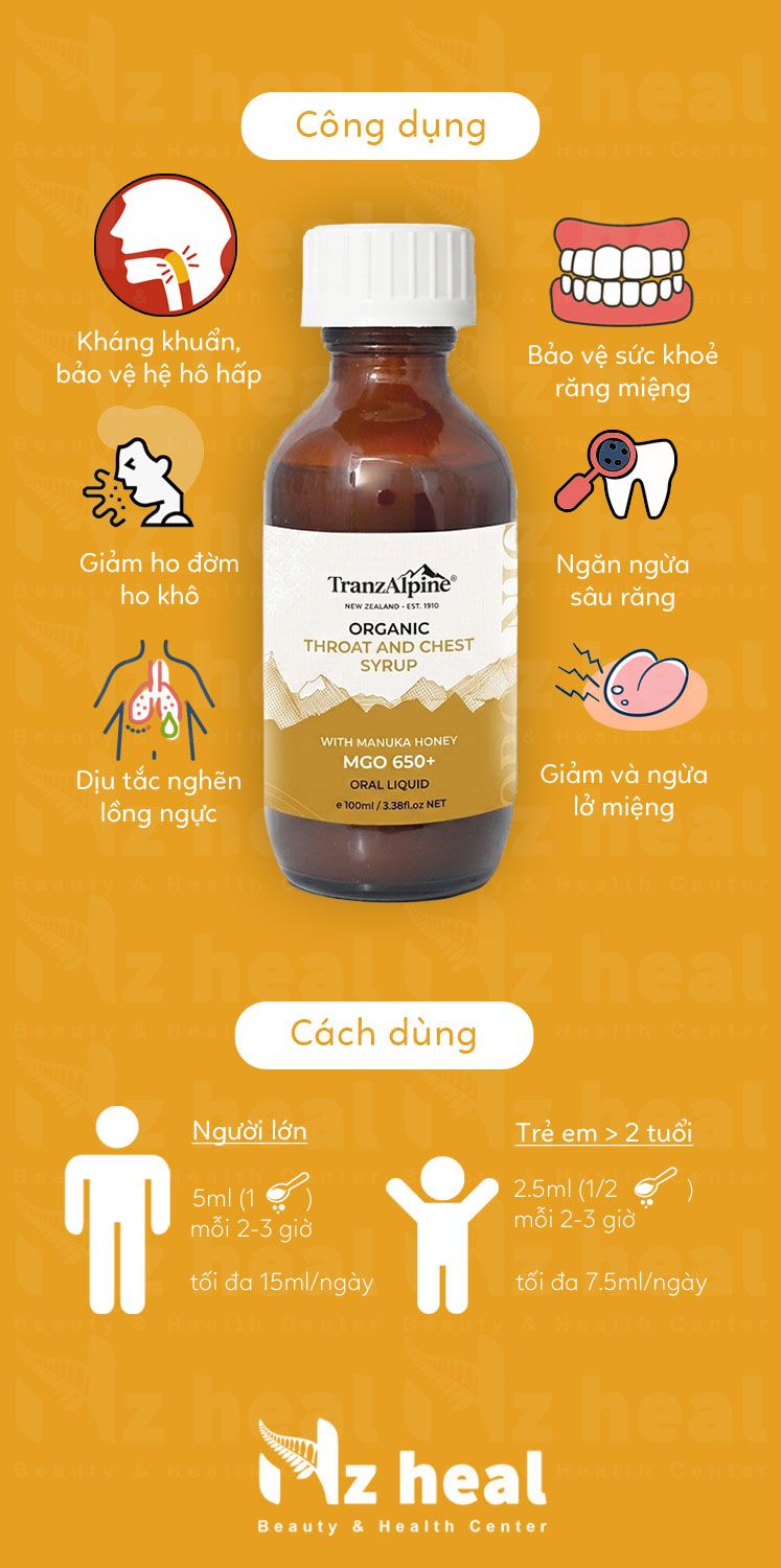 Siro giảm ho, trị đau họng Organic Manuka Throat and Chest Syrup MG650+ 1