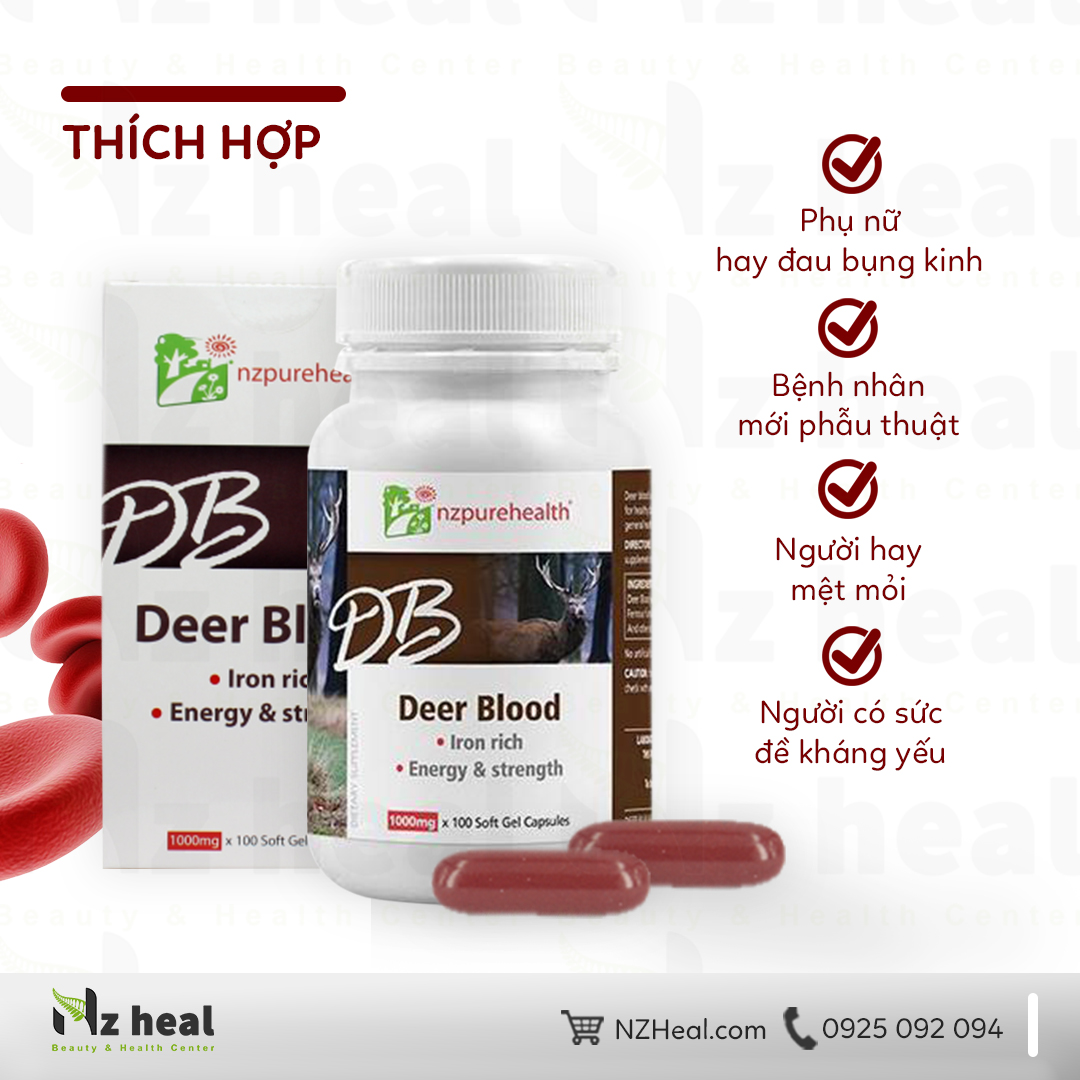 Viên nang máu hươu bổ máu, cấp sắt Deer Blood NZPurehealth 5