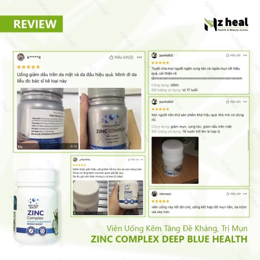 Viên Uống Kẽm Deep Blue Health Zinc Complex: tăng đề kháng, trị mụn (60 viên)