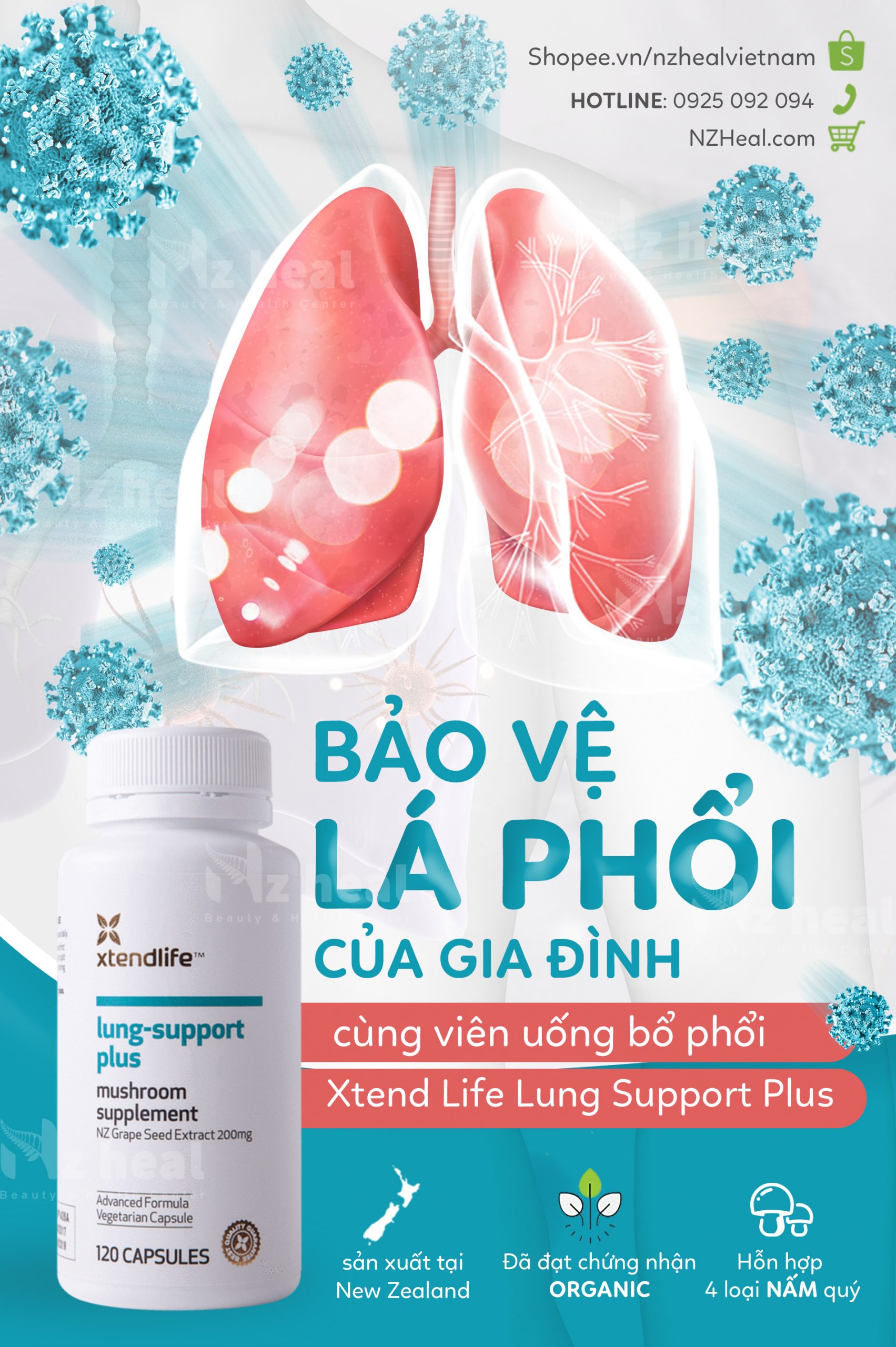 Viên Uống Tăng Cường Sức Khỏe Phổi Xtend-Life Lung Support Plus 