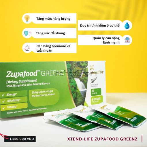 Siêu thực phẩm kiềm hoá xanh Zupafood GREENZ Xtend-Life (30 gói)