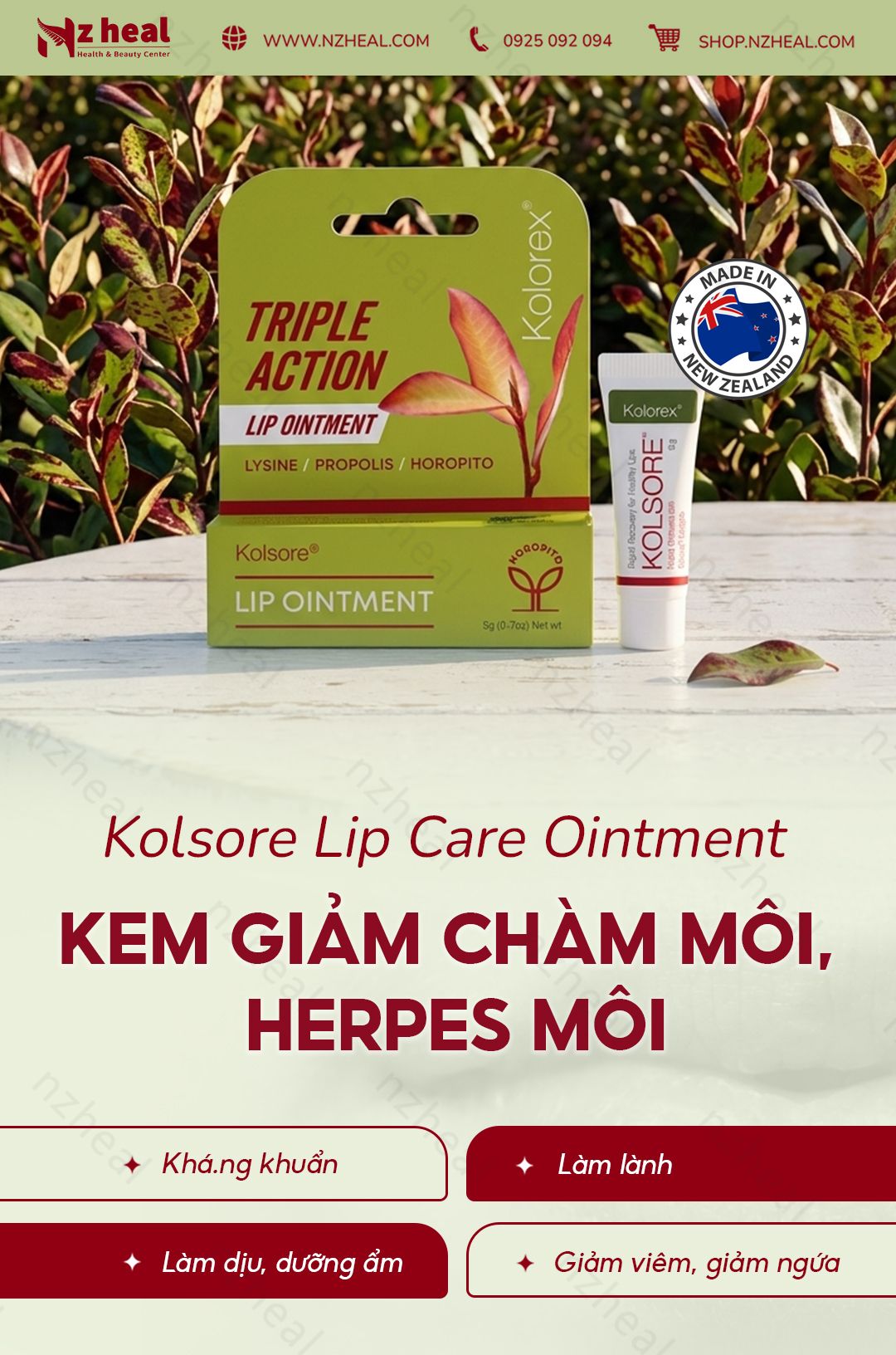 Kem trị chàm môi, herpes môi Kolorex Kolsore Lip Care Ointment 3g (0.1 oz) / 5g (0.17 oz) 1