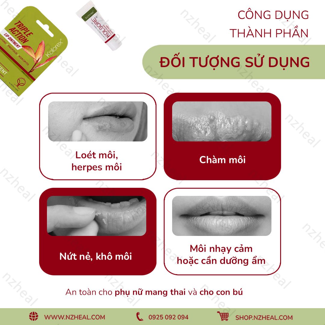 Kem trị chàm môi, herpes môi Kolorex Kolsore Lip Care Ointment 3g (0.1 oz) / 5g (0.17 oz) 2