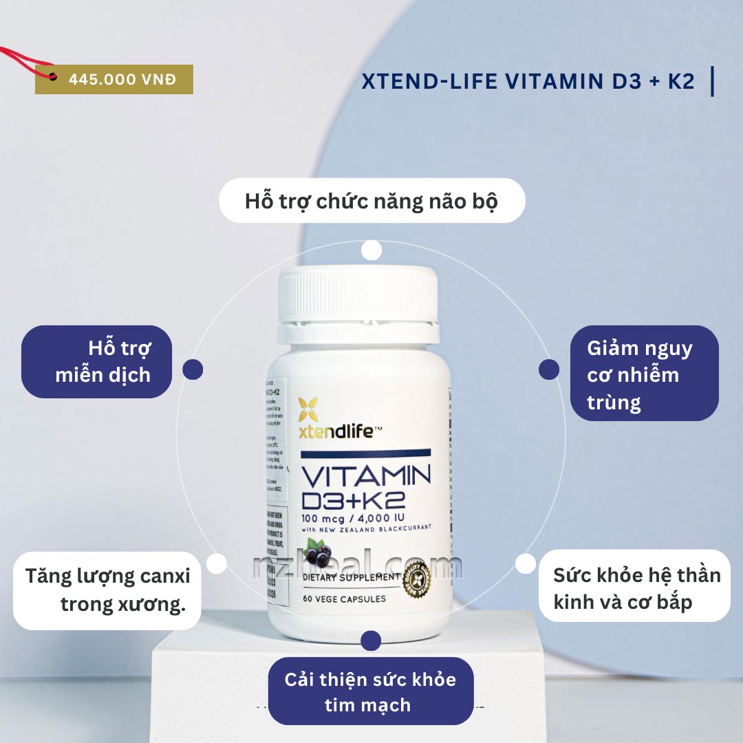 Viên uống bổ sung Vitamin D3 + K2 Xtend-Life 60 viên