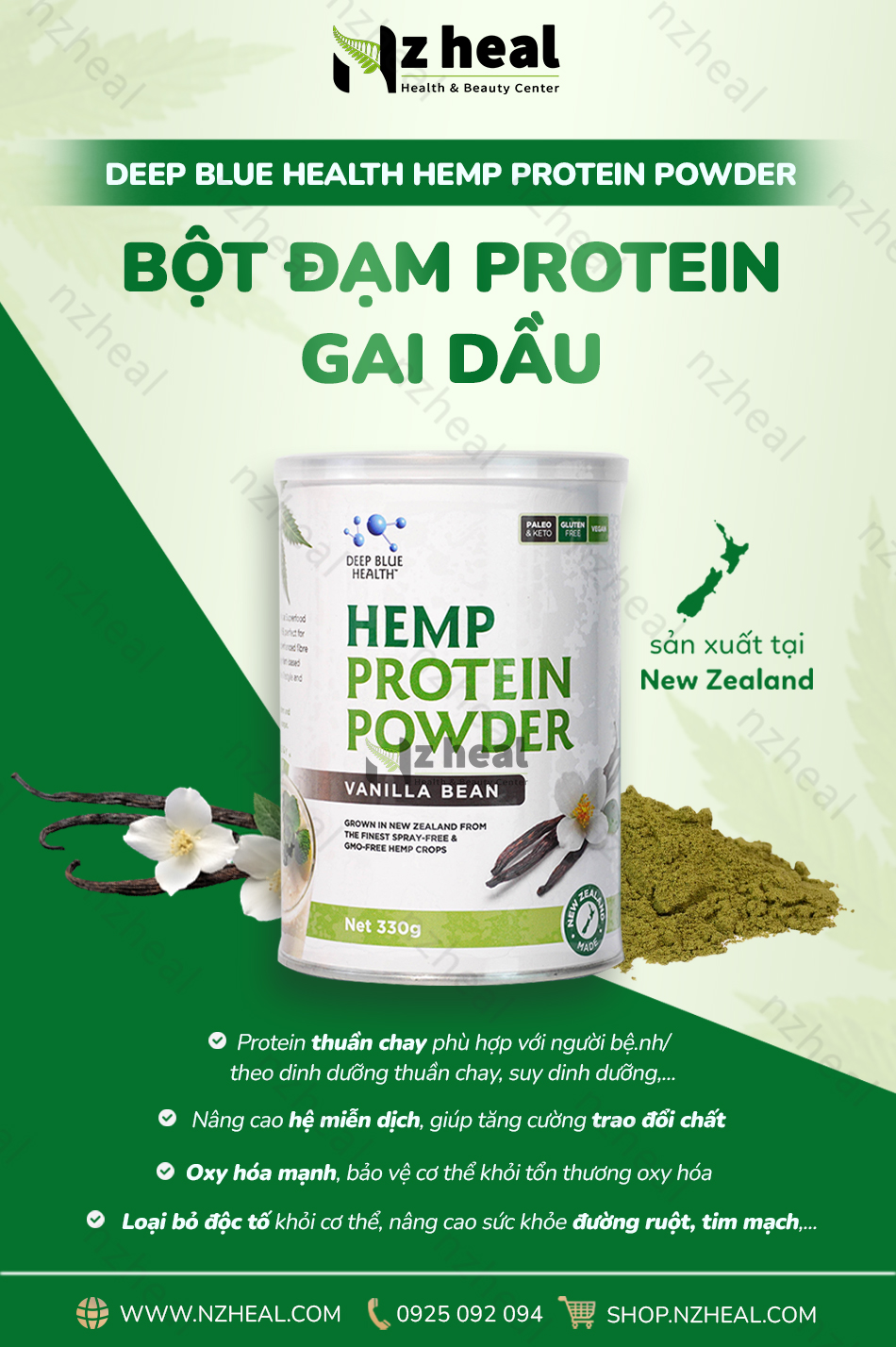 Bột đạm protein gai dầu Deep Blue Health Hemp Protein Powder (330gr)