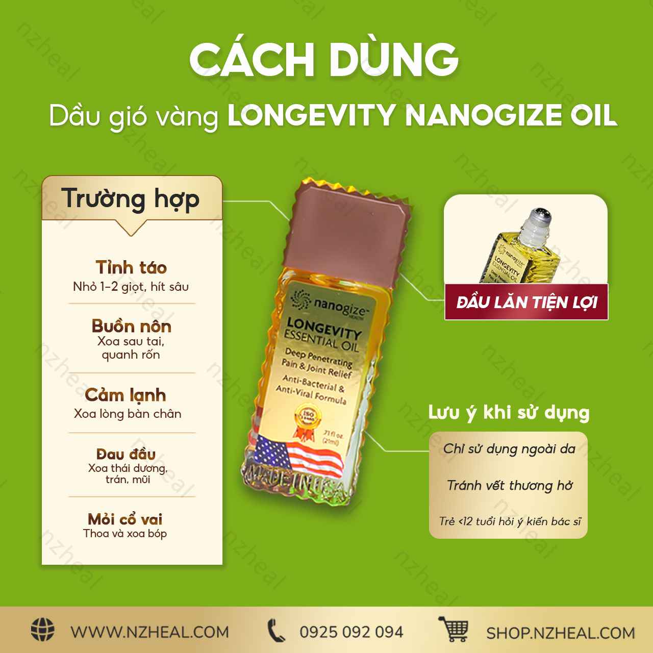 Dầu gió vàng NANOGIZE Longevity Essential Oil Deep Penetrating (21ml) 3