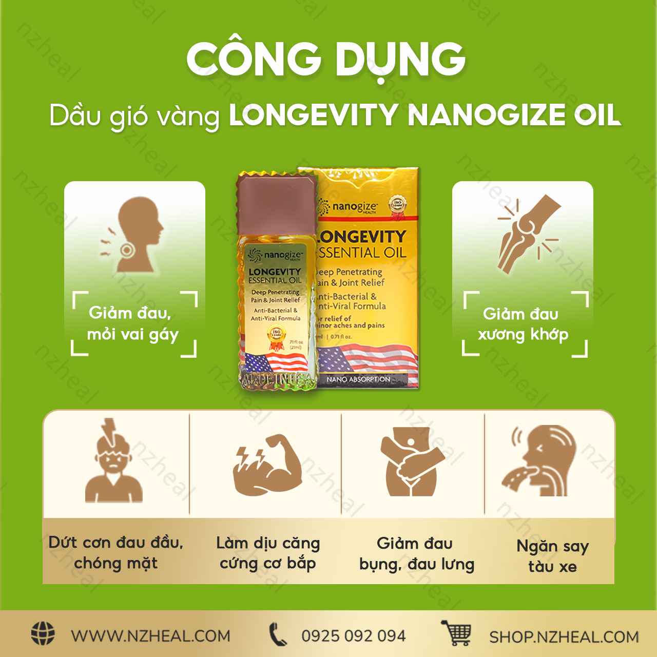 Dầu gió vàng NANOGIZE Longevity Essential Oil Deep Penetrating (21ml) 4