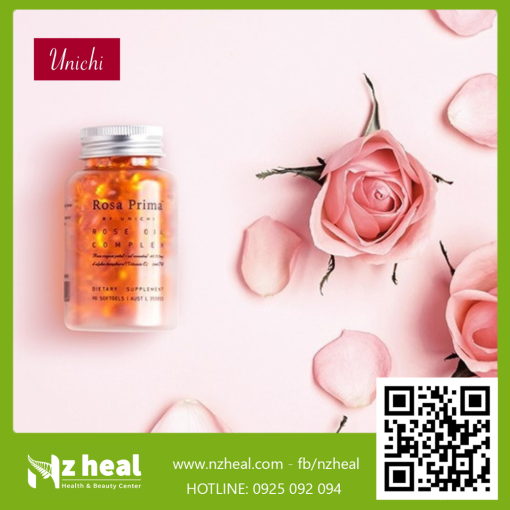Viên tinh dầu hoa hồng dưỡng da, thơm cơ thể Unichi Rosa Prima Rose Oil Complex (90 viên)