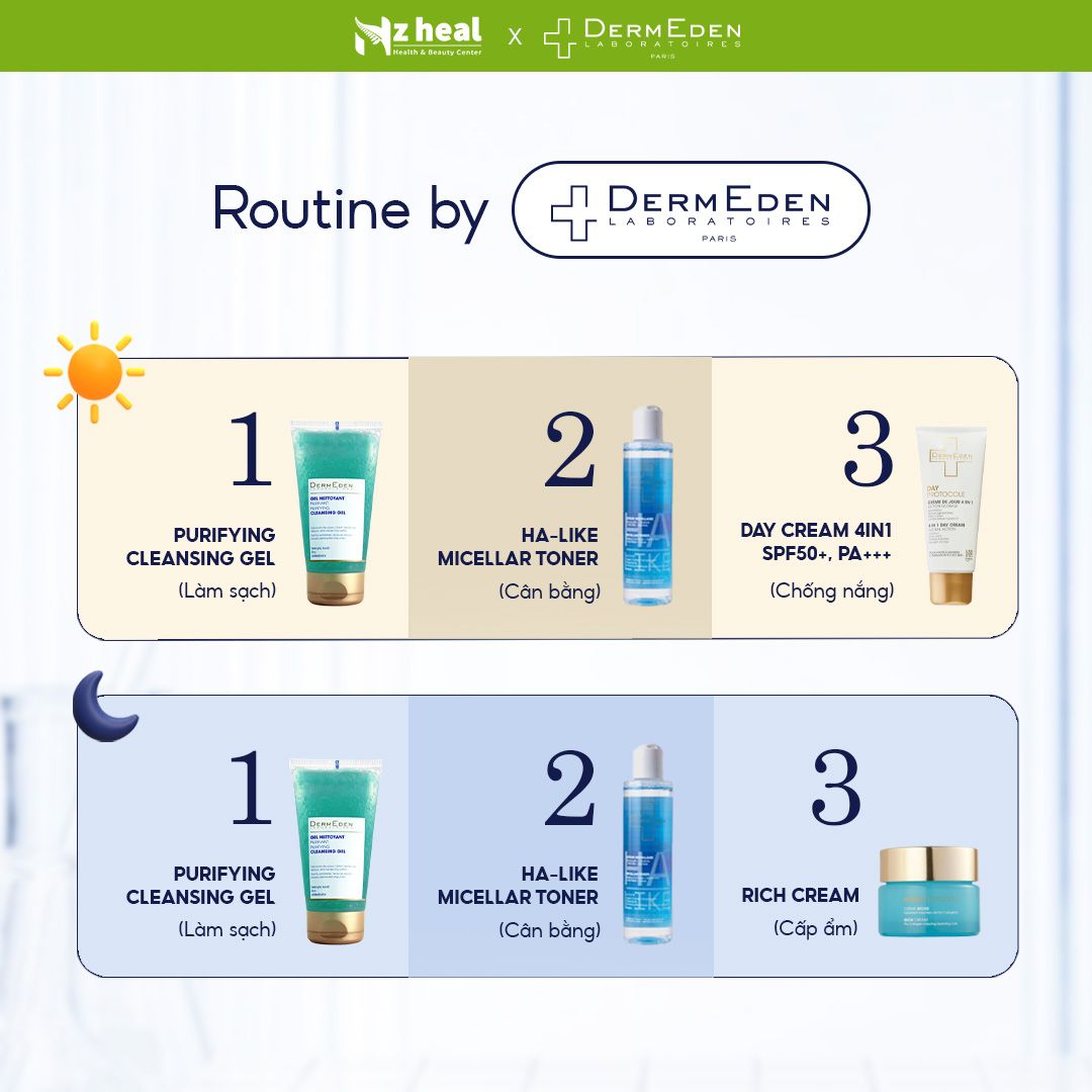 Nước hoa hồng 2 in 1 DermEden HA-Like Micellar Toner (200ml)