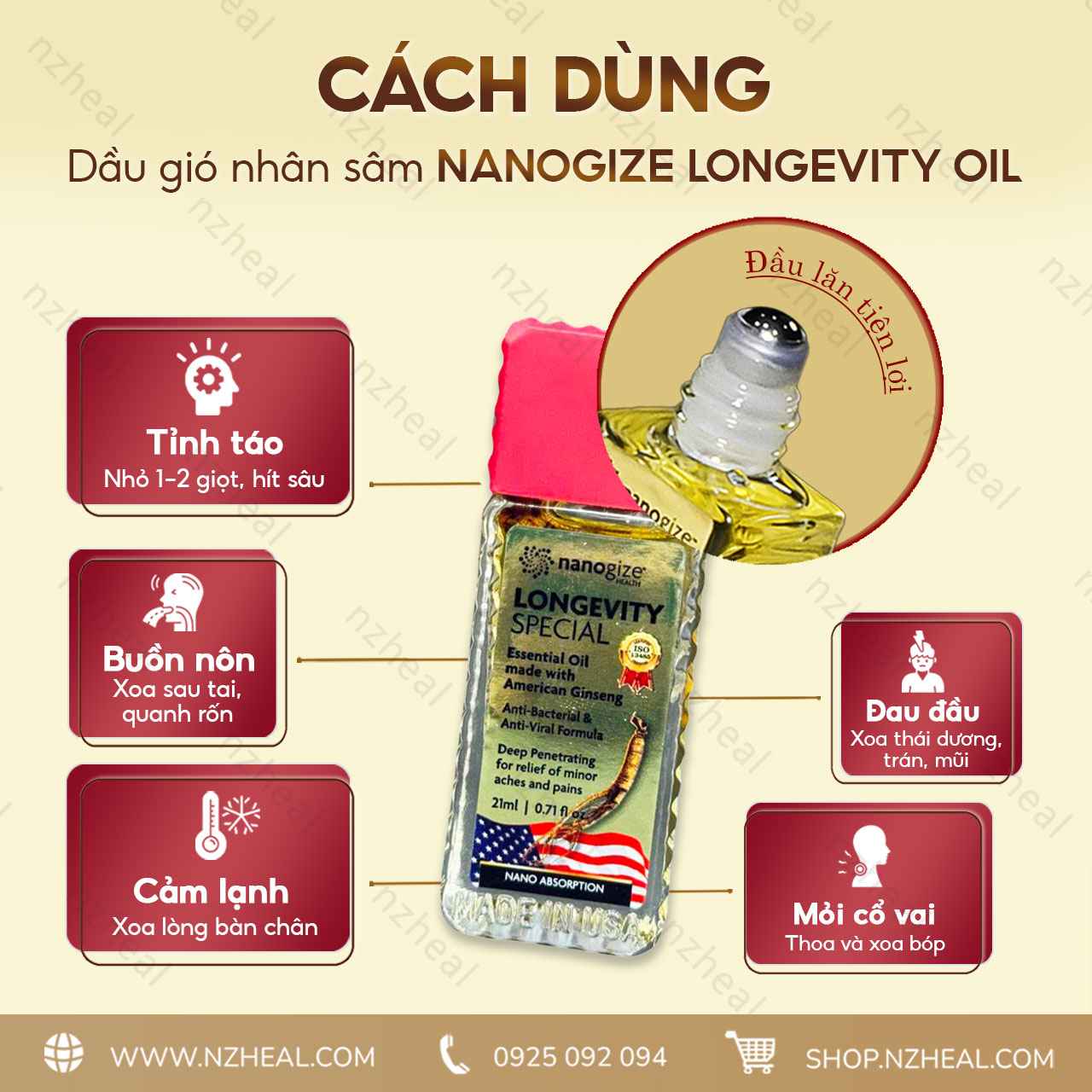 Dầu gió nhân sâm Nanogize Longevity Special Ginseng Essential Oil (21ml) 2