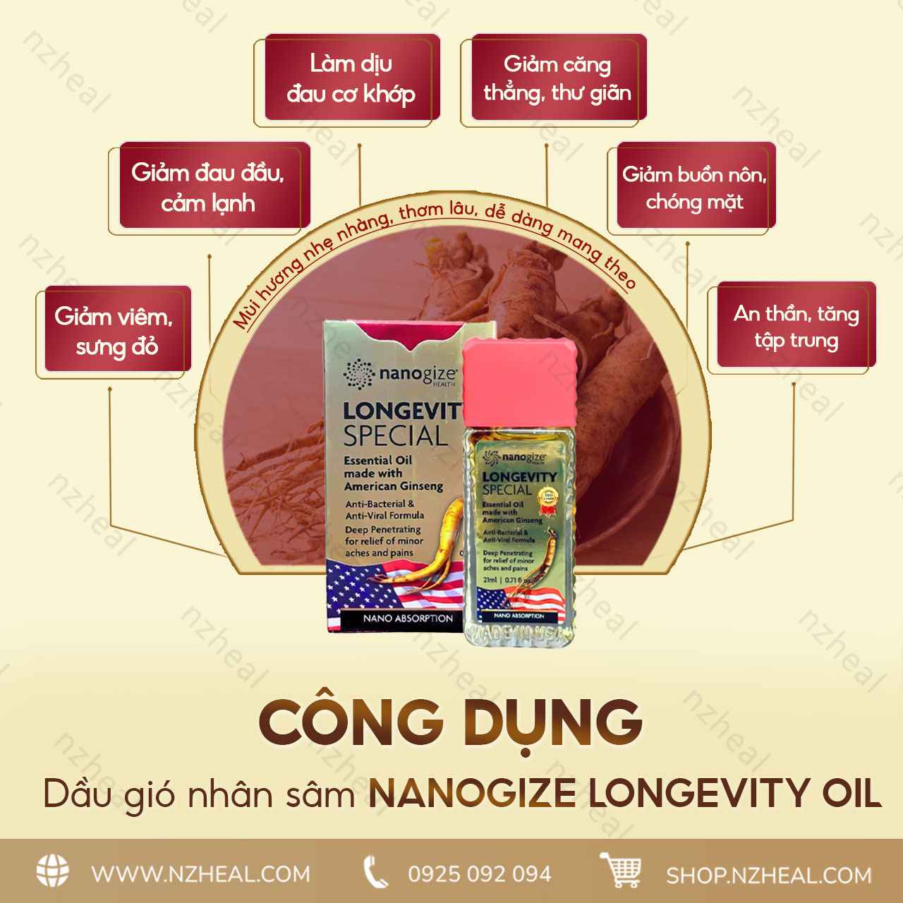 Dầu gió nhân sâm Nanogize Longevity Special Ginseng Essential Oil (21ml) 3