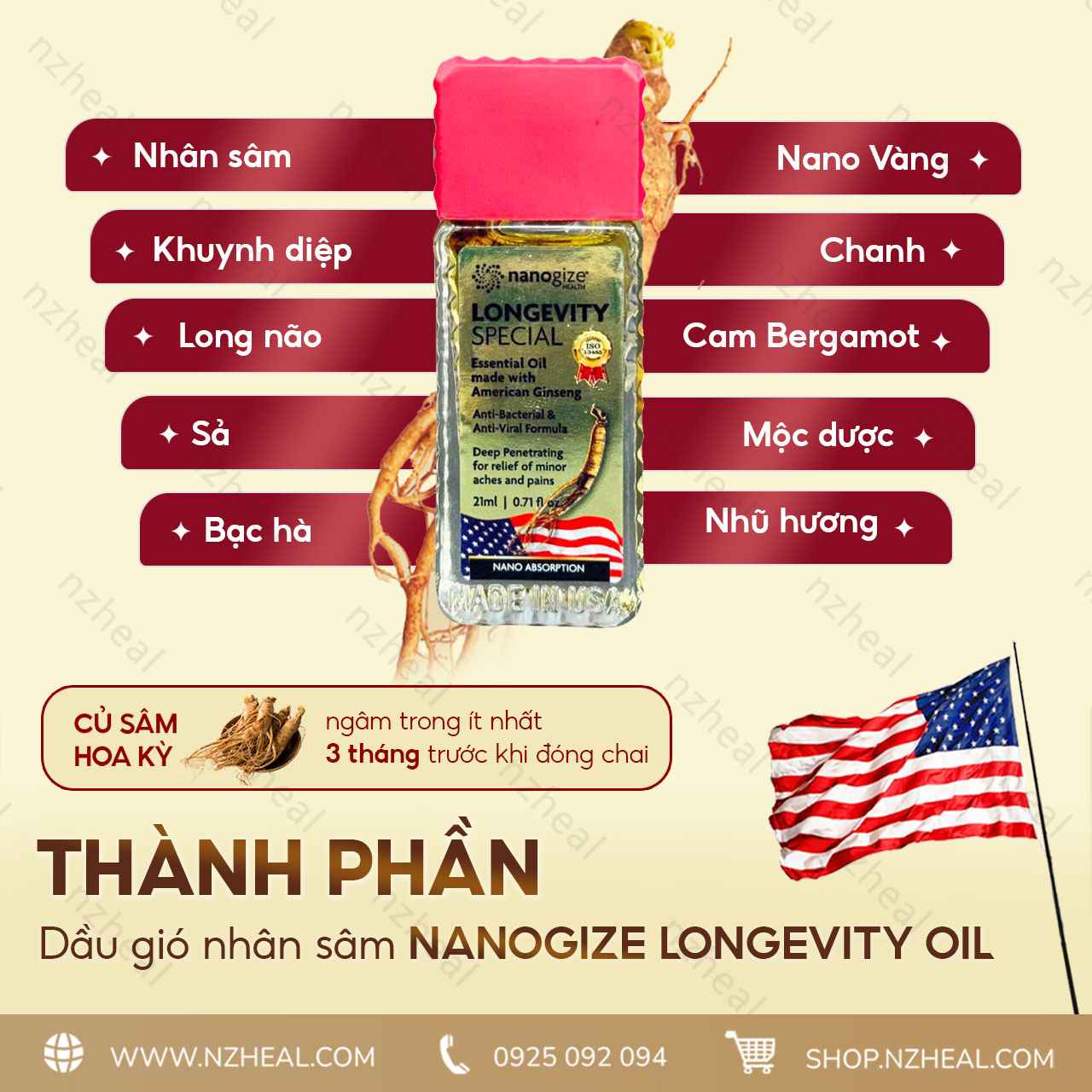 Dầu gió nhân sâm Nanogize Longevity Special Ginseng Essential Oil (21ml) 4