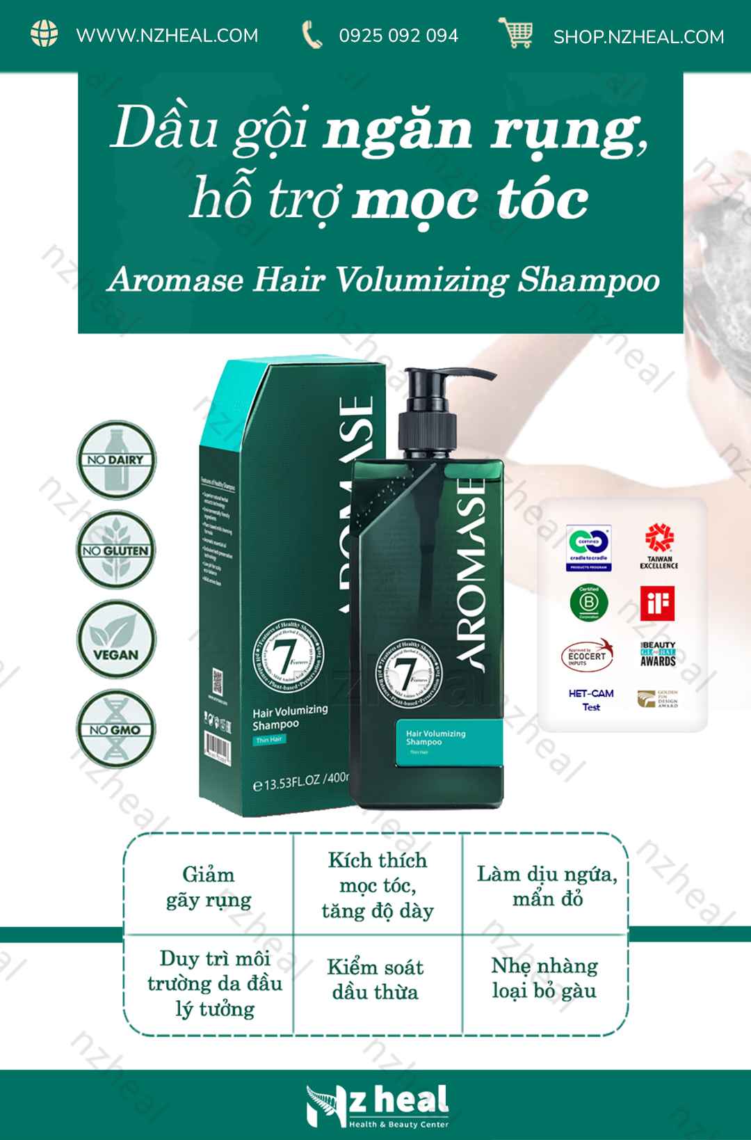Dầu gội ngăn rụng và hỗ trợ mọc tóc Aromase Hair Volumizing Shampoo 90ml 1