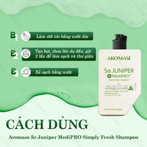 Dầu gội ngăn gàu, giảm viêm da đầu chuyên sâu Aromase 5α Juniper MediPRO Simply Fresh Shampoo 80ml 1