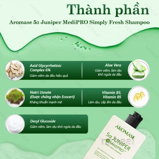 Dầu gội ngăn gàu, giảm viêm da đầu chuyên sâu Aromase 5α Juniper MediPRO Simply Fresh Shampoo 80ml 4