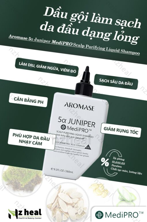 Dầu gội sạch da đầu chuyên sâu dạng lỏng Aromase 5α Juniper MediPRO Scalp Purifying Liquid Shampoo 80ml 3
