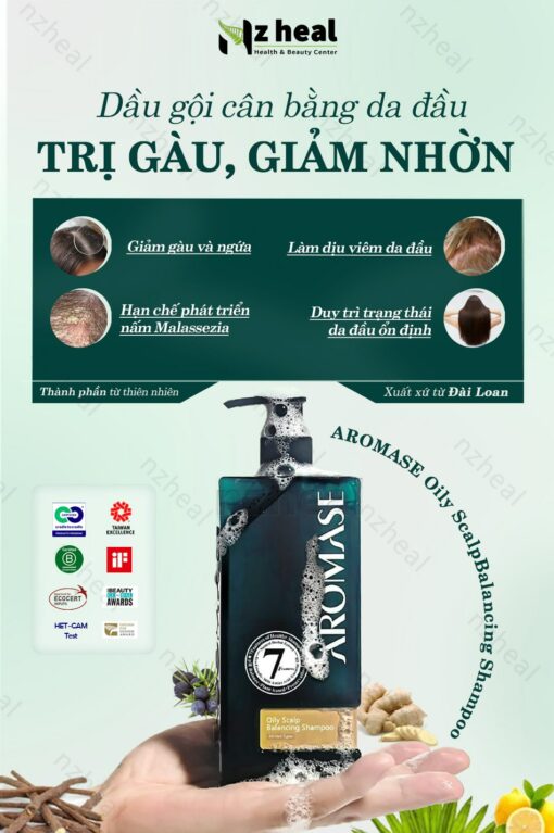 Dầu gội trị gàu và giảm nhờn da đầu Aromase Oily Scalp Balancing Shampoo 90ml 2-1