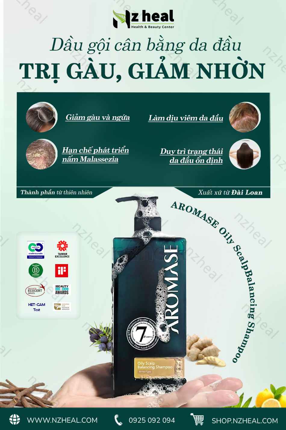 Dầu gội trị gàu và giảm nhờn da đầu Aromase Oily Scalp Balancing Shampoo 90ml 1