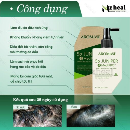 Xịt dưỡng và giảm viêm da đầu chuyên sâu Aromase 5α Juniper MediPRO Simply Fresh Spray 110ml 2
