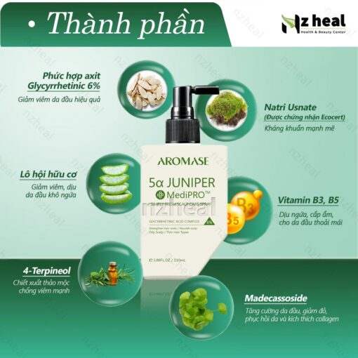 Xịt dưỡng và giảm viêm da đầu chuyên sâu Aromase 5α Juniper MediPRO Simply Fresh Spray 110ml 3