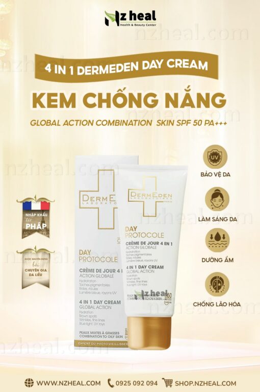 Kem chống nắng 4 in 1 DermEden Day Cream Global Action Combination Skin SPF 50 PA+++ – Da hỗn hợp/ da dầu 3ml 1