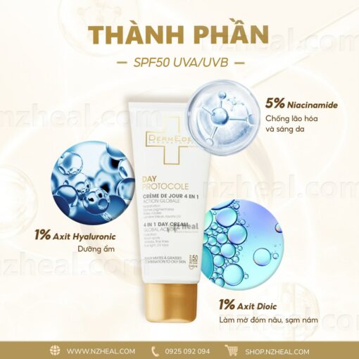 Kem chống nắng 4 in 1 DermEden Day Cream Global Action Combination Skin SPF 50 PA+++ – Da hỗn hợp/ da dầu 3ml 2