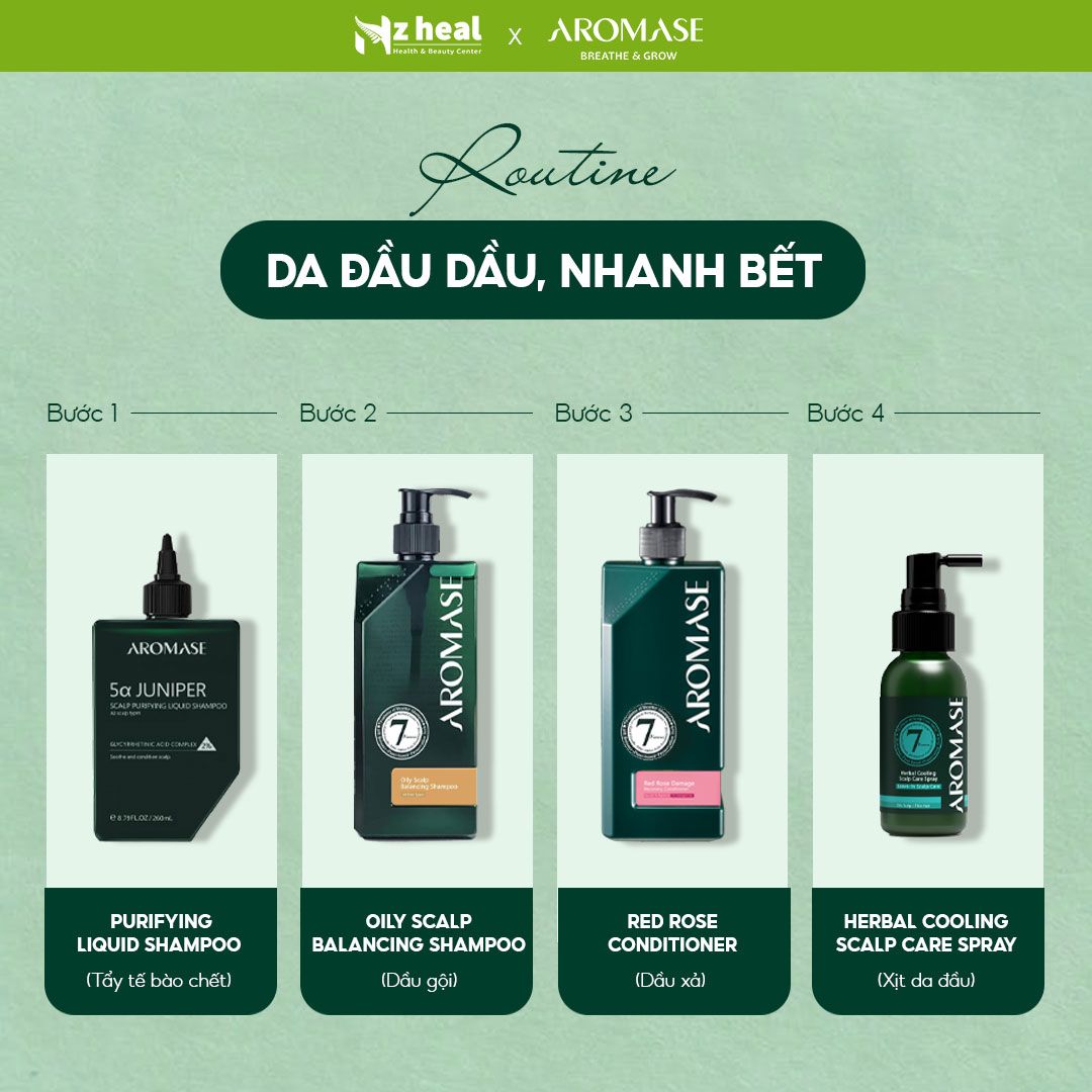 Bộ đôi dầu gội Aromase sạch gàu nhờn: Purifying Liquid + Oily Balancing