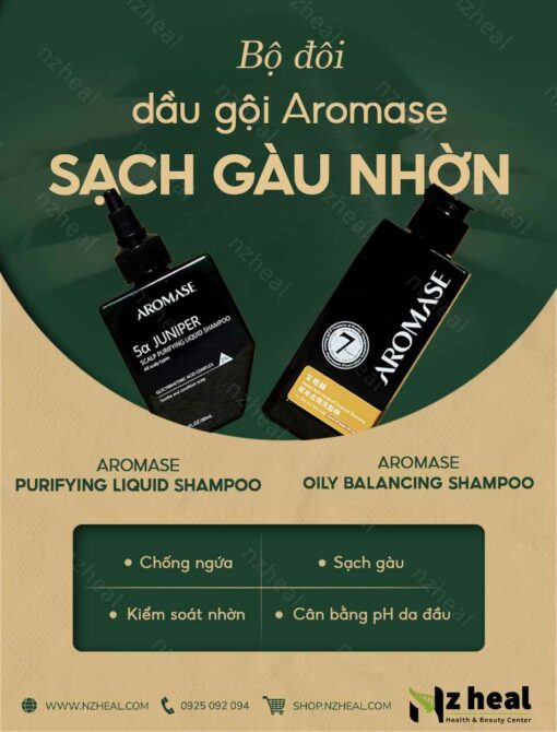 Bộ đôi dầu gội Aromase sạch gàu nhờn: Purifying Liquid + Oily Balancing 2