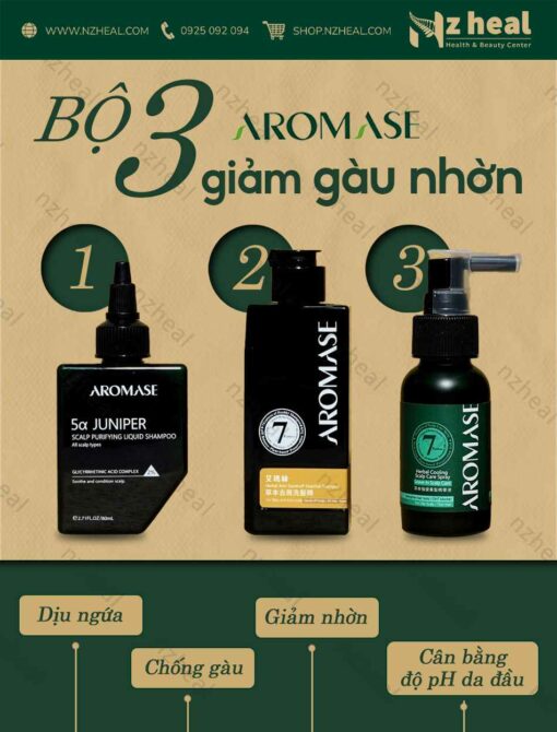 Bộ 3 Aromase giảm nhờn bết, ngăn gàu: Tẩy tế bào chết + Dầu gội + Xịt dưỡng 1