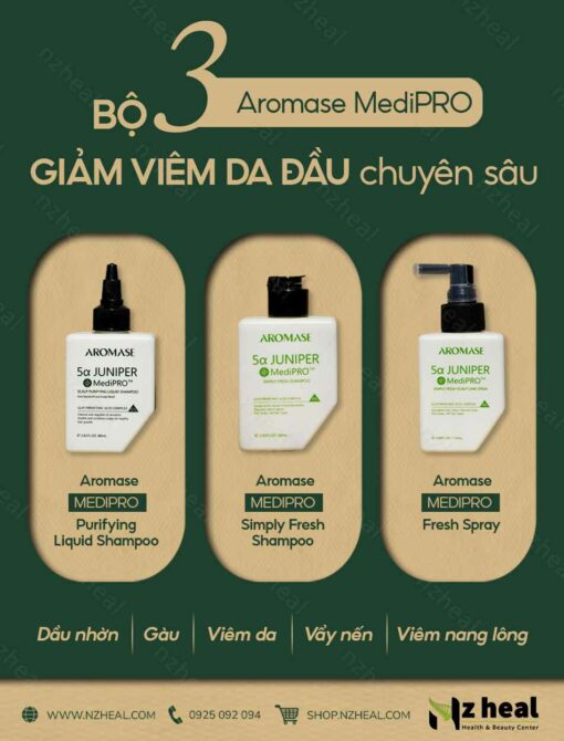 Bộ 3 Aromase Medipro trị viêm da đầu chuyên sâu: Tẩy tế bào chết + Dầu gội + Xịt dưỡng 5