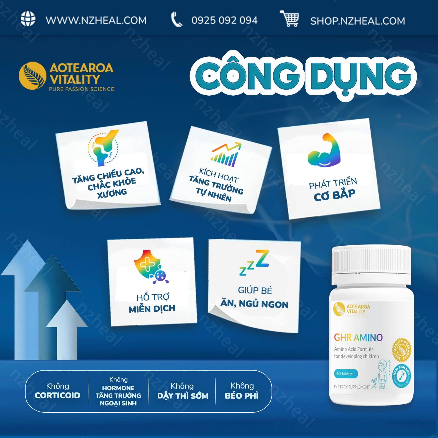 Aotearoa Vitality GHR Amino: Viên uống tăng trưởng toàn diện cho bé (60 viên) 2