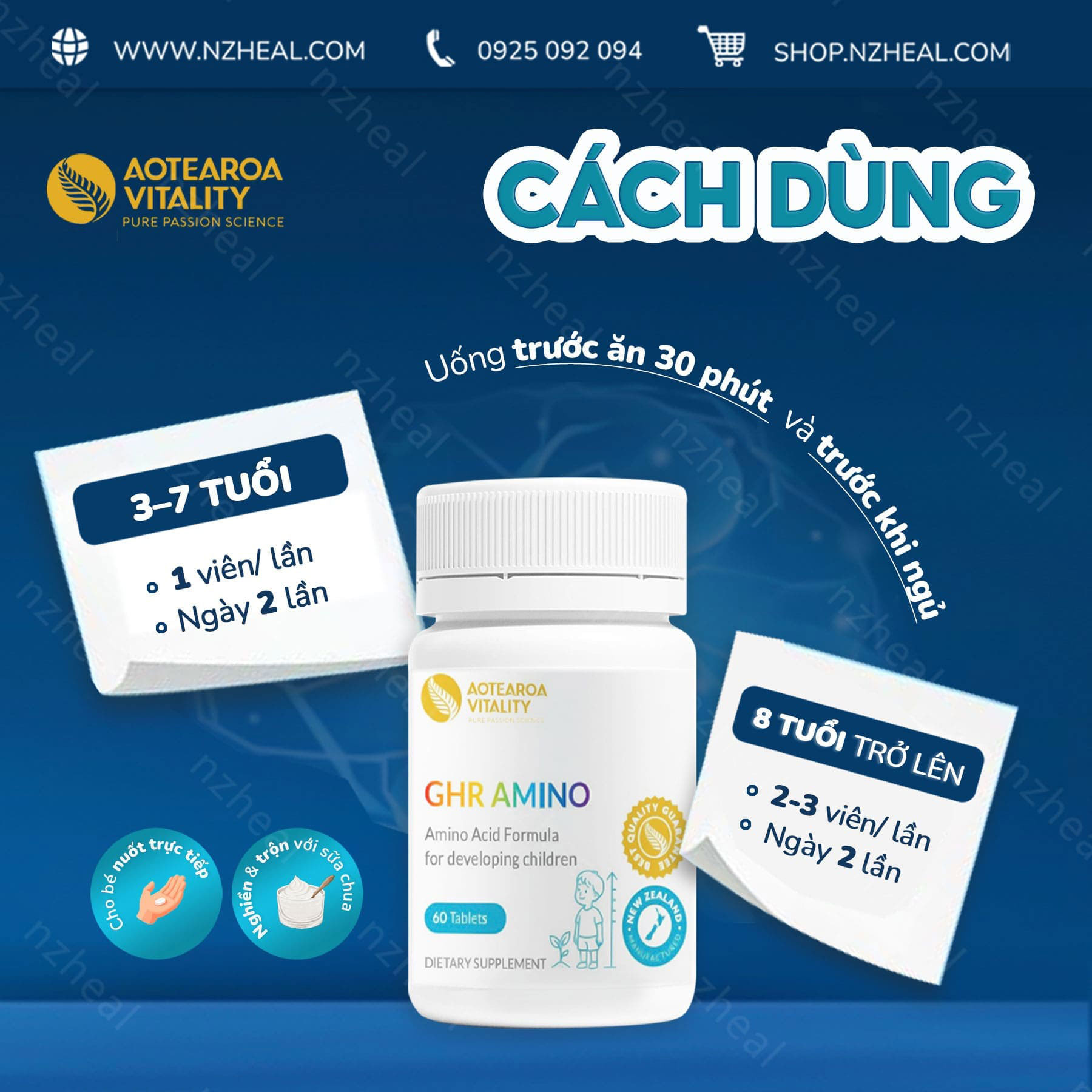 Aotearoa Vitality GHR Amino: Viên uống tăng trưởng toàn diện cho bé (60 viên) 4