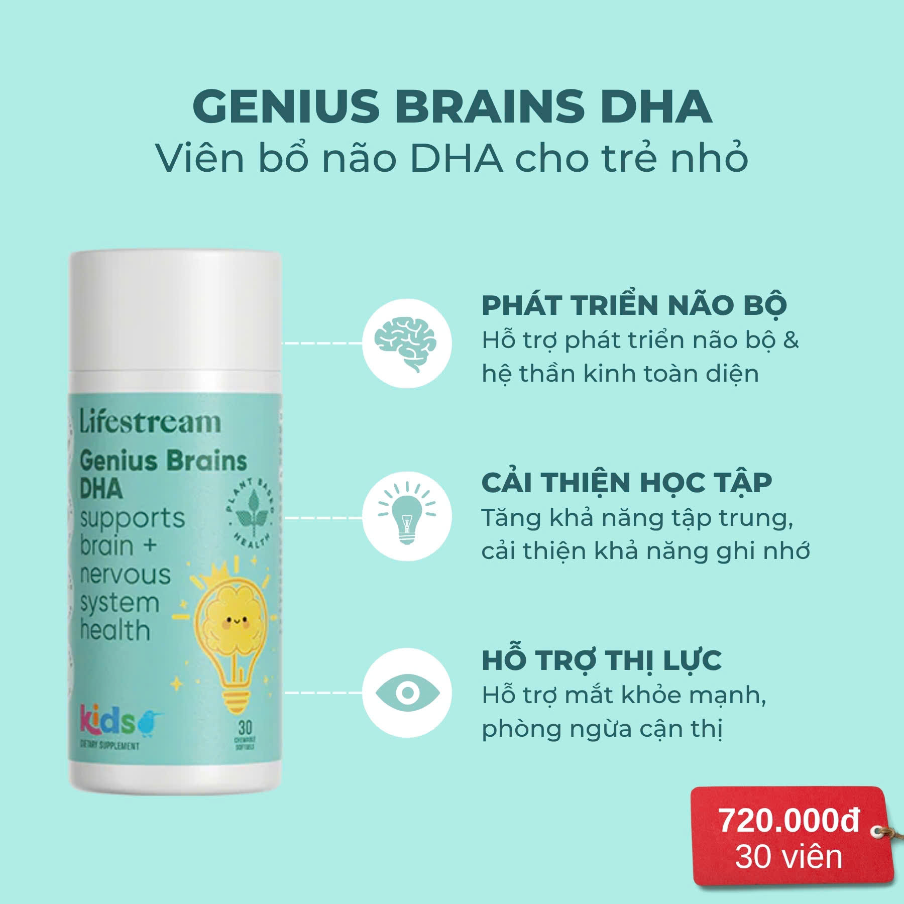 Viên uống DHA phát triển trí não cho bé Lifestream Genius Brains Kids (30 viên) 1