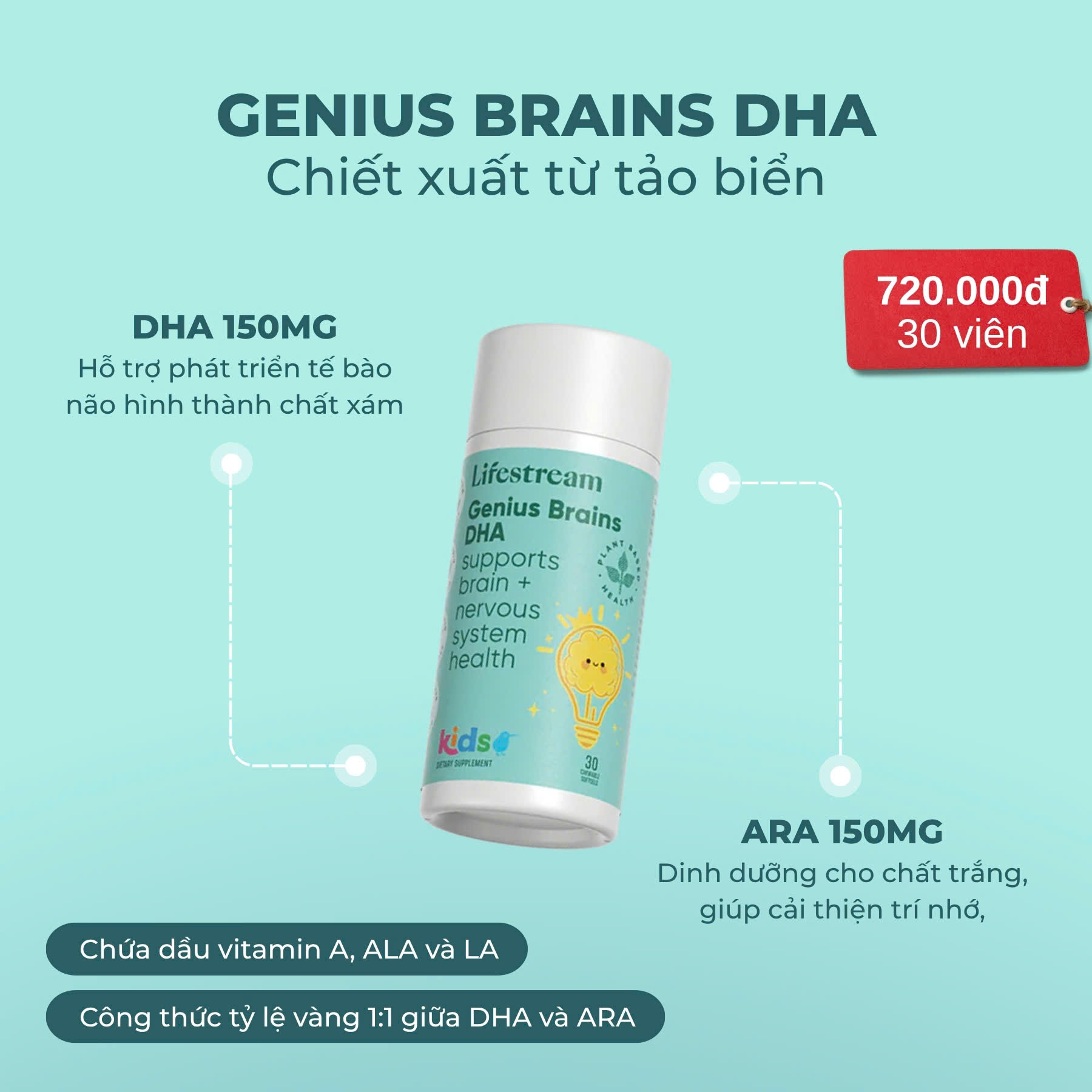 Viên uống DHA phát triển trí não cho bé Lifestream Genius Brains Kids (30 viên) 3