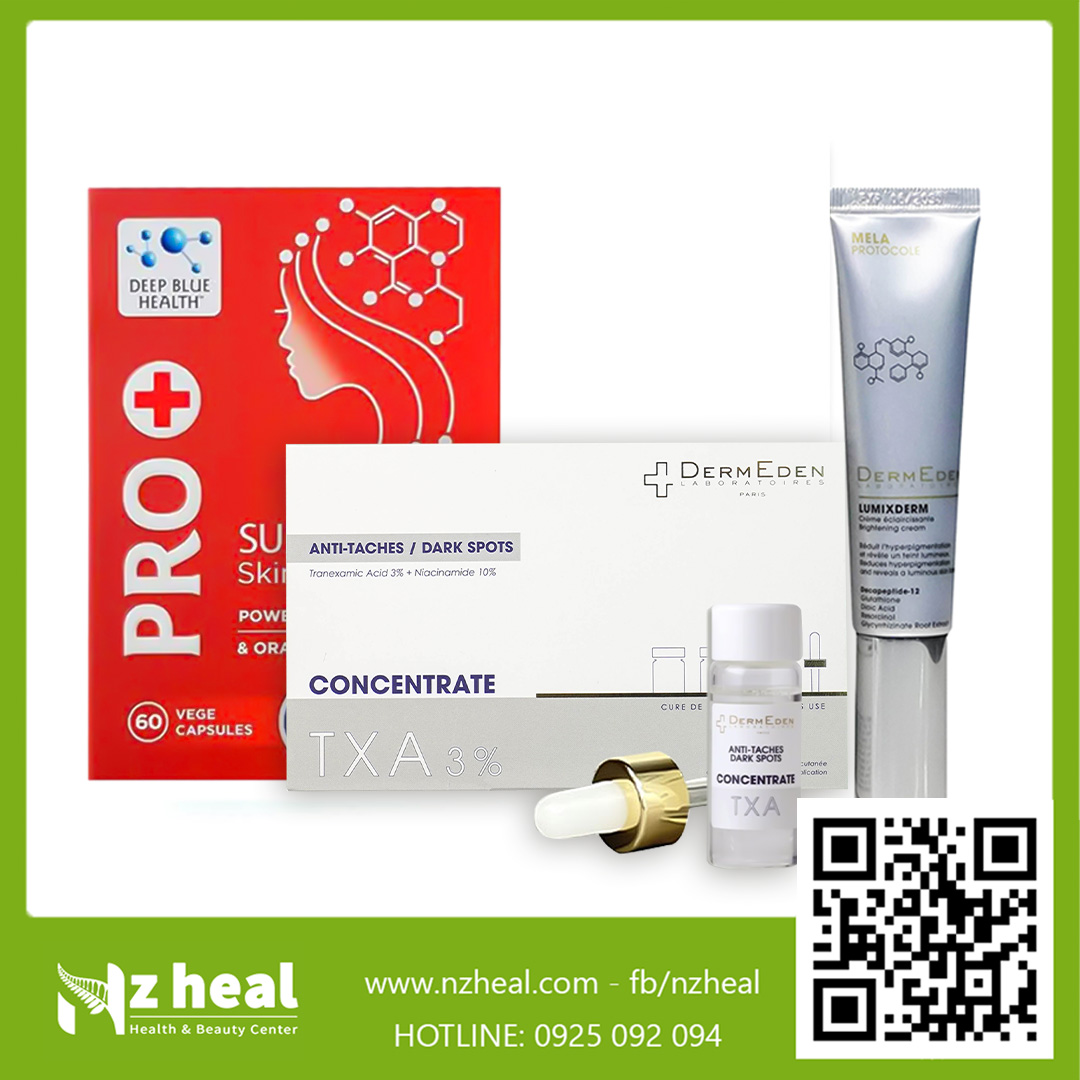 Bộ 3 trị nám, dưỡng sáng da nhạy cảm: Tinh chất TXA 3% + Kem dưỡng Lumixderm + Viên uống Pro Sun White 4