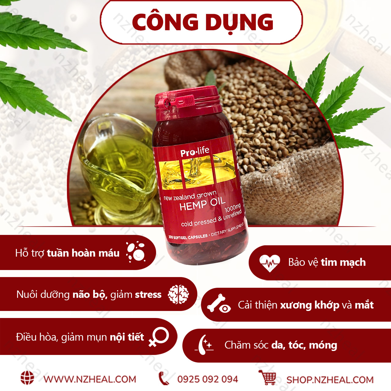Viên tinh dầu hạt gai dầu bổ sung Omega Pro-Life Hemp Oil (200 viên) 1-1