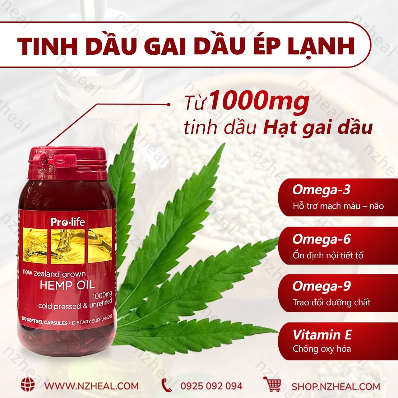 Viên tinh dầu hạt gai dầu bổ sung Omega Pro-Life Hemp Oil (200 viên) 3-1