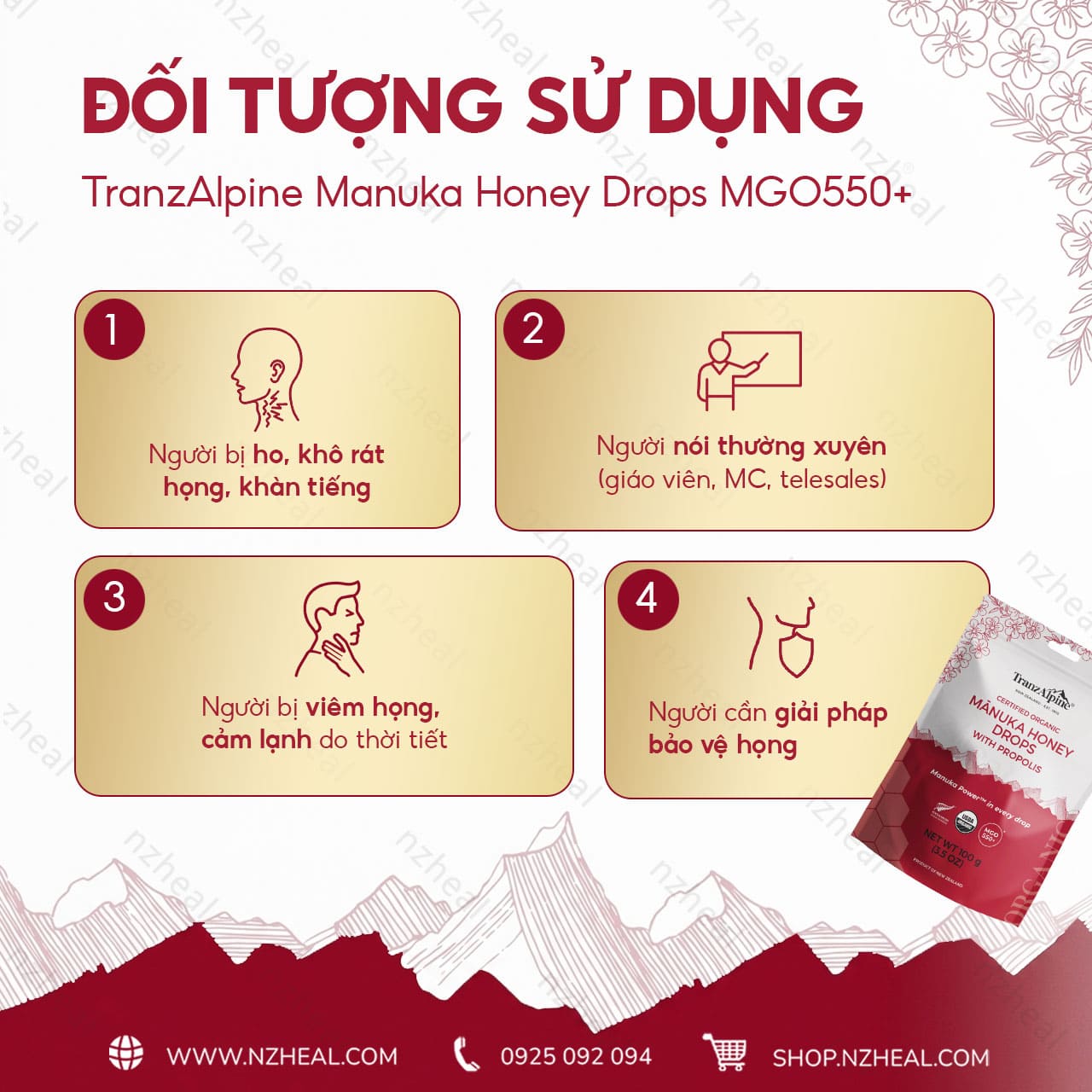 Kẹo ngậm mật ong TranzAlpine Manuka Honey Drops MGO550+ (8 viên/ 25 viên) 2