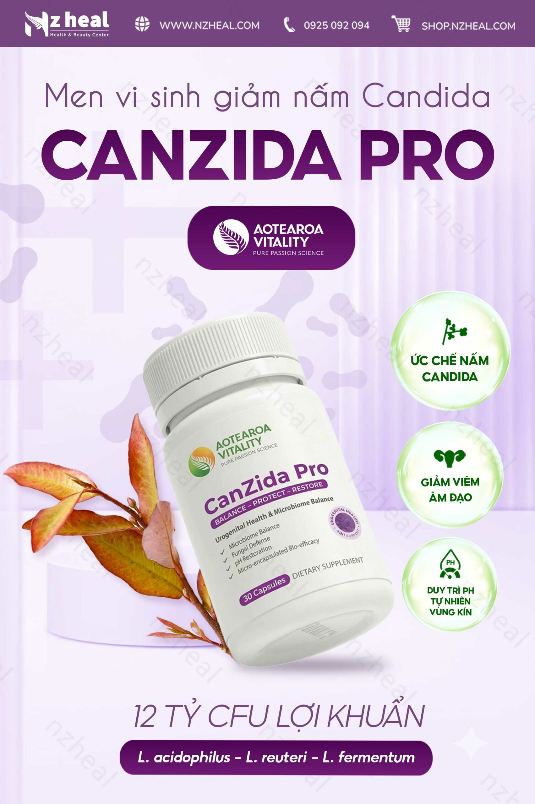 Men vi sinh giảm nấm Candida Aotearoa Vitality CanZida Pro 30 viên 2