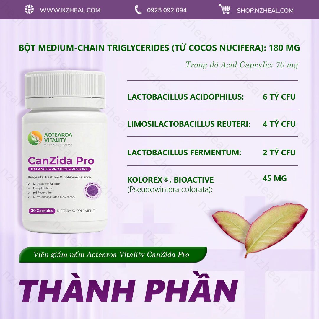 Men vi sinh giảm nấm Candida Aotearoa Vitality CanZida Pro 30 viên 3