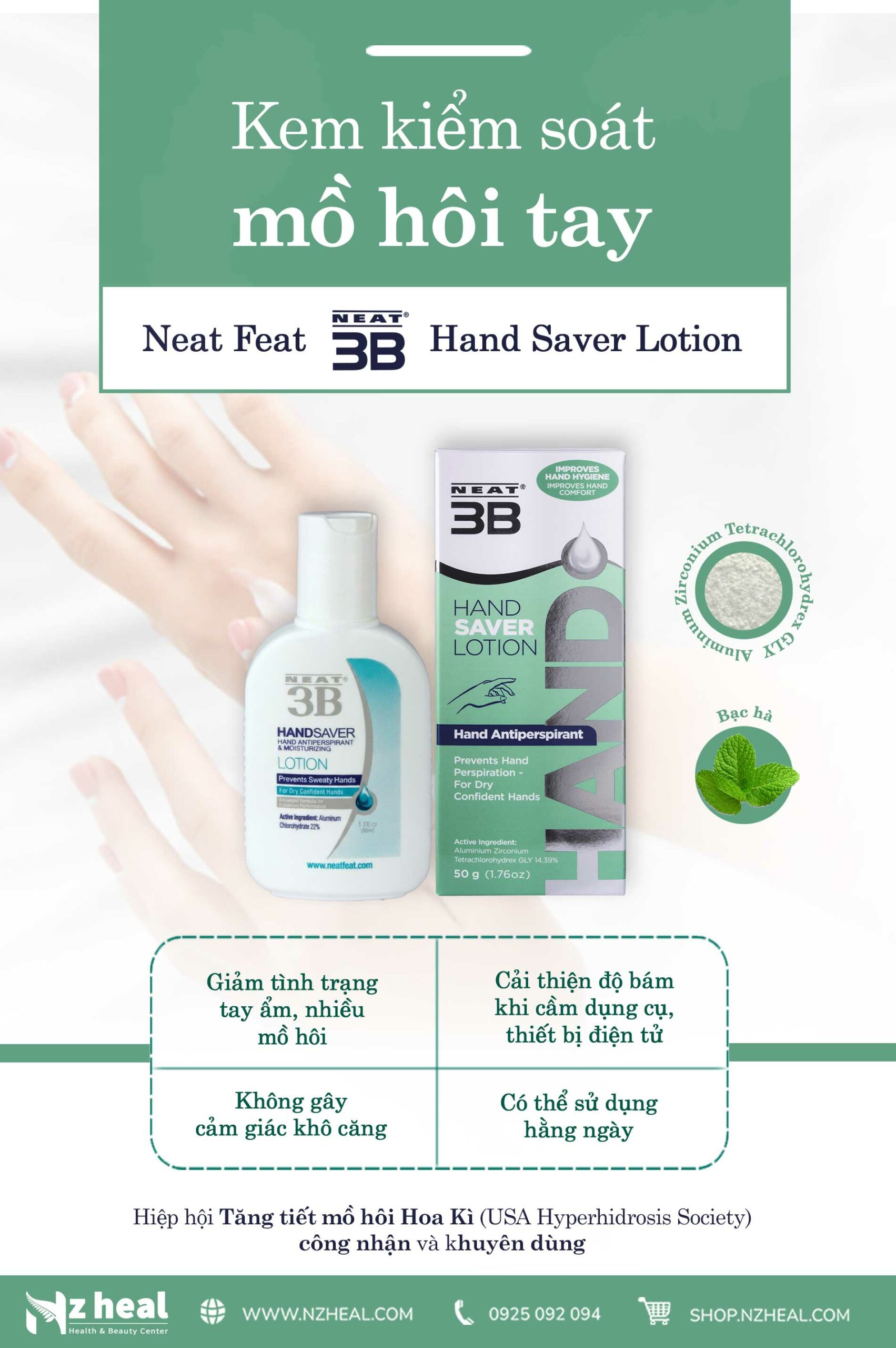 Kem kiểm soát mồ hôi tay Neat Feat Neat 3B Hand Saver Lotion (50ml)