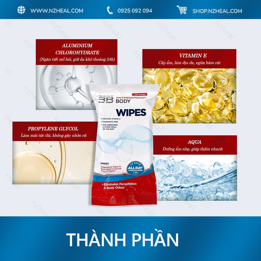 Khăn lau kiểm soát mùi và mồ hôi toàn thân Neat Feat Neat 3B Antiperspirant Body Wipes (30 khăn) 6